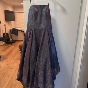 Strapless Sparkle A-Line High-Low Dress - Iridescent Black